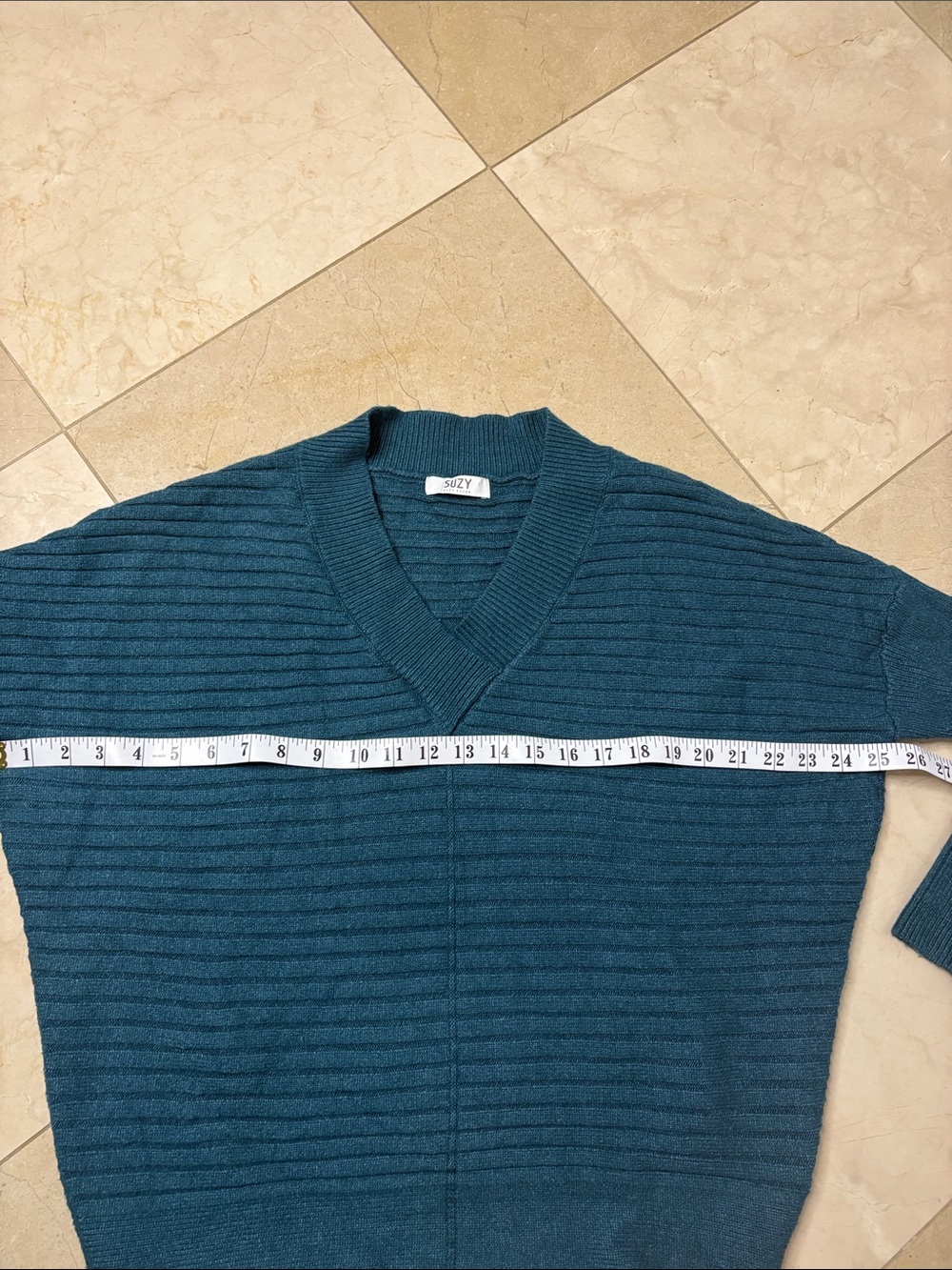 ⭐️ Suzy Shier Teal V-Neck Oversized Drop Stitch Ribbed Sweater - size Small - Picture 7 of 10